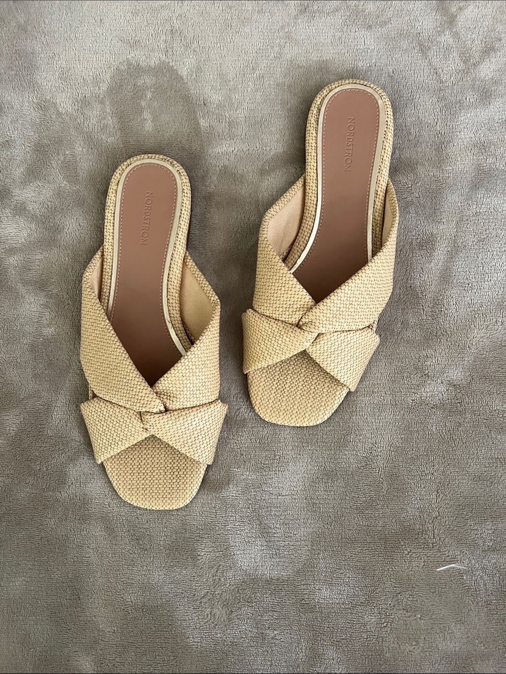 Nordstrom Beige Woven Knot Slide Sandals